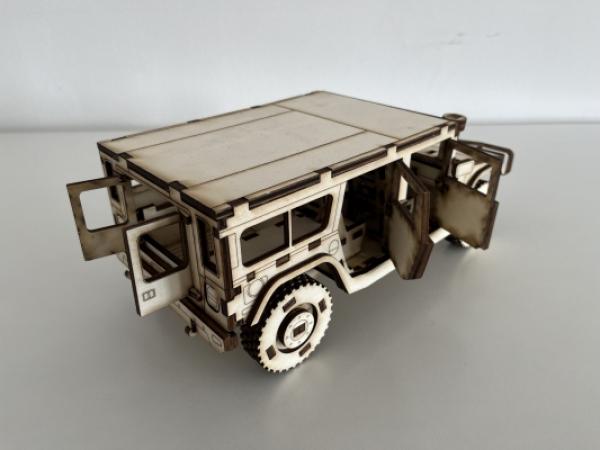 Hummer (HUMVEE) as 3D large wood model - rear view